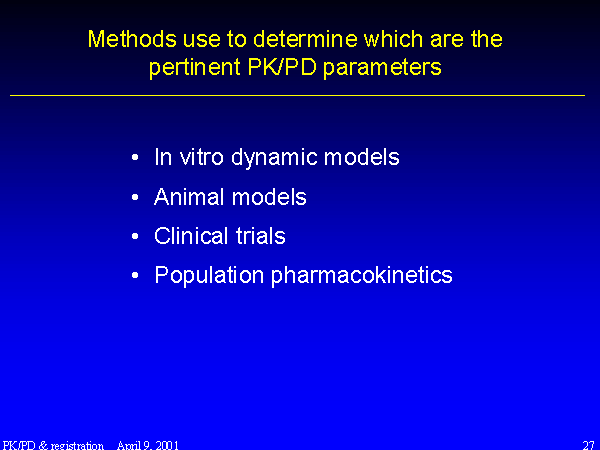 Methods use to determine which are the pertinent PK/PD parameters